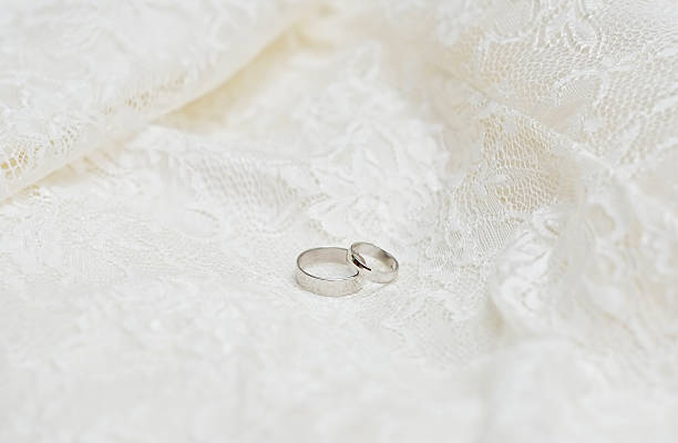 istock Wedding rings on lace background 469239772