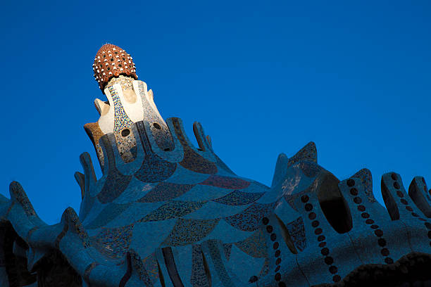 Barcelona - Gaudi Parc Güel at sunset stock photo