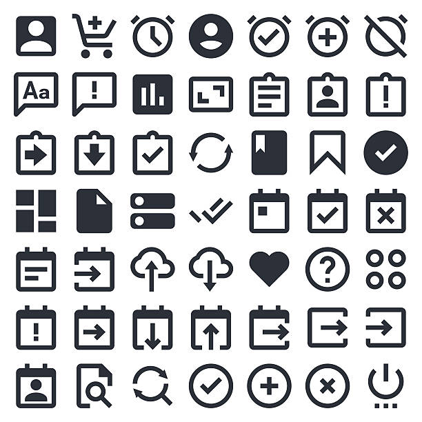 Essential icons set 2 | 49ers Series Professional set of 49 black and white pixel perfect icons ready to be used in any kind of design project. EPS 10 file. question mark people one person silhouette stock illustrations