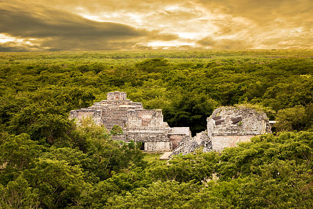 Mayan archeological site of Ek Balam (black jaguar) surrounded by jungle in Yucatan, Mexico