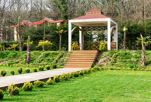 An outdoor reception set up on the grass.