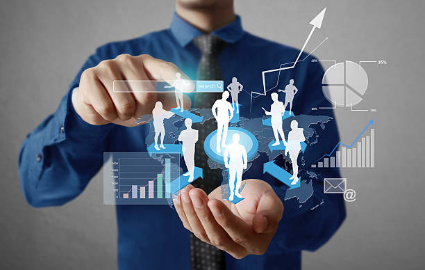istock Businessman with financial symbols 469249802