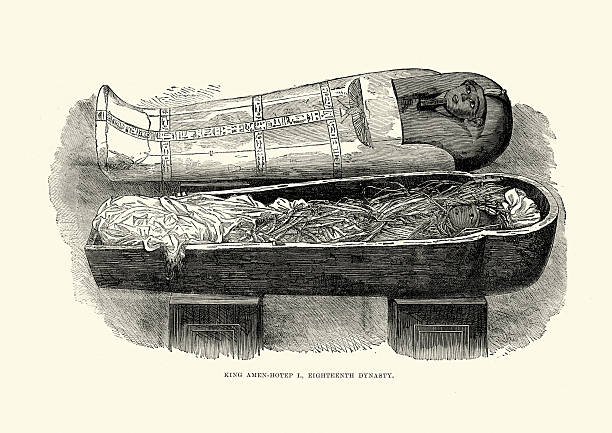 древний египетский артефактов-mummy of фараон amenhotep я - egyptian dynasty stock illustrations