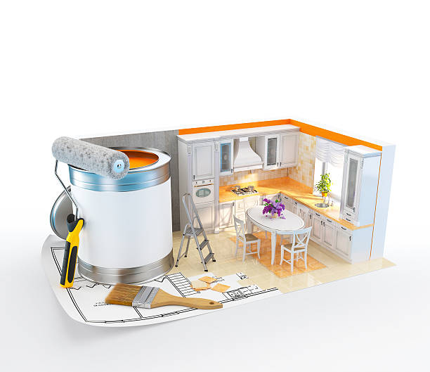 istock Interior design concept of a kitchen with a paint bucket 469251178