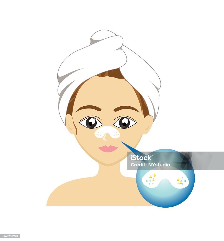 Vector girl with white clear-up strips on nose &highlight pimple Vector of girl with white clear-up strips on nose (pore care) with highlight pimple 2015 stock vector