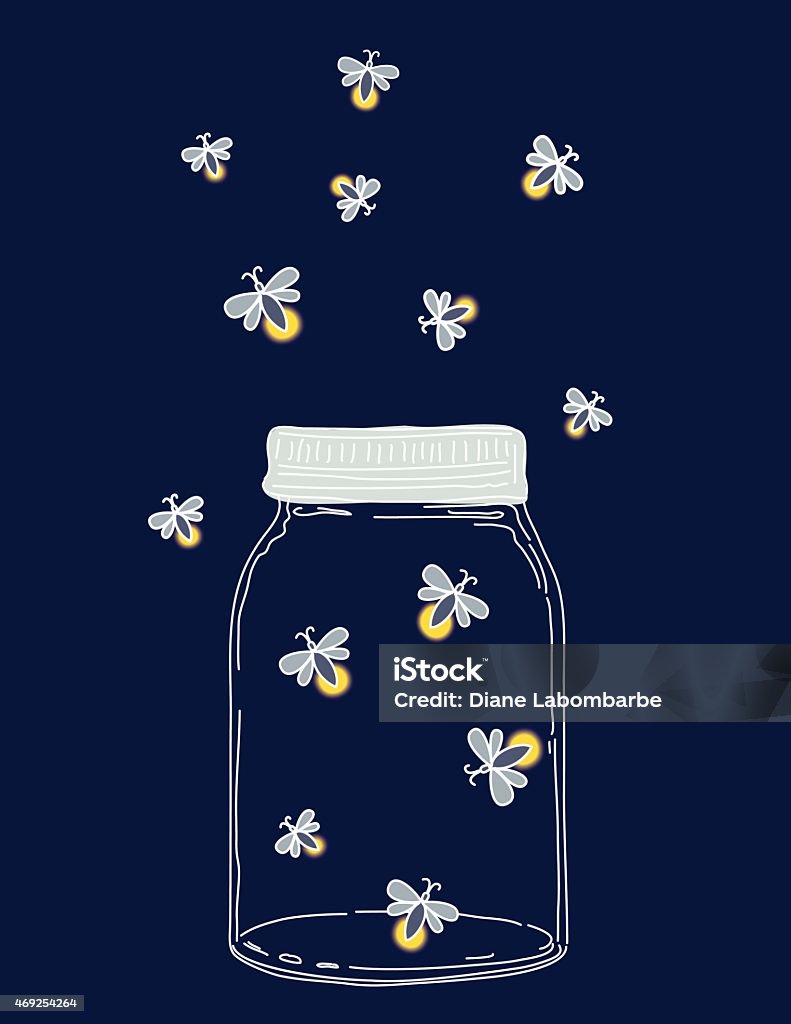 Bàn Tay Mùa Hè Vẽ Mason Jars Với Đom Đóm Vào Ban Đêm Hình minh họa ...
