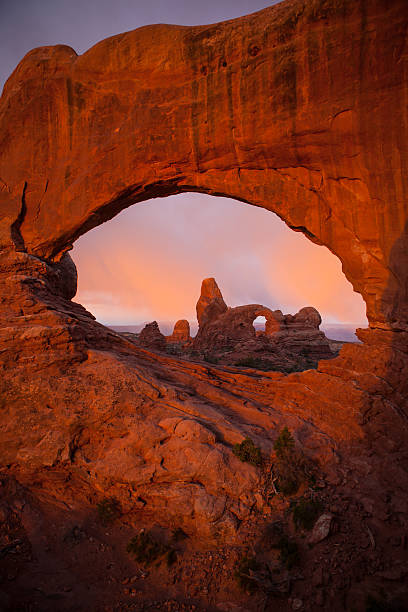 North Window and Turret Arch  in Arches National Park stock photo