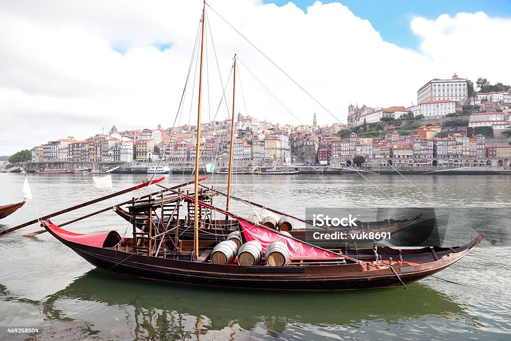 Porto cityscape Porto cityscape, Portugal Rabelo Boat Stock Photo