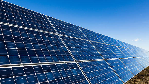 istock Big solar panels and clear sky 469259128