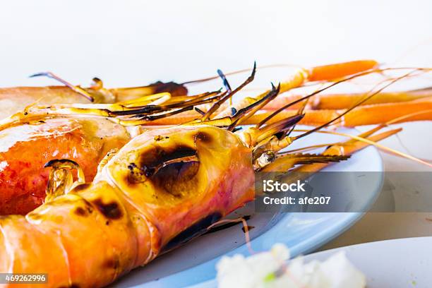 Grilled Prawns Samui Thailand Stock Photo - Download Image Now - 2015, Appetizer, Backgrounds