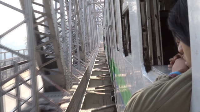 train pass Irrawaddy River bridge