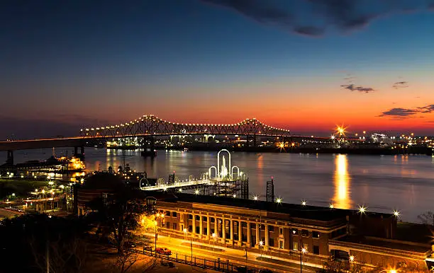 Night view of Baton Rouge and The Mississipi River