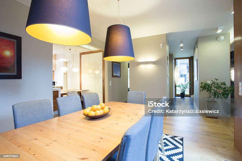 Lounge with table Spacious modern lounge with big eating table 2015 Stock Photo