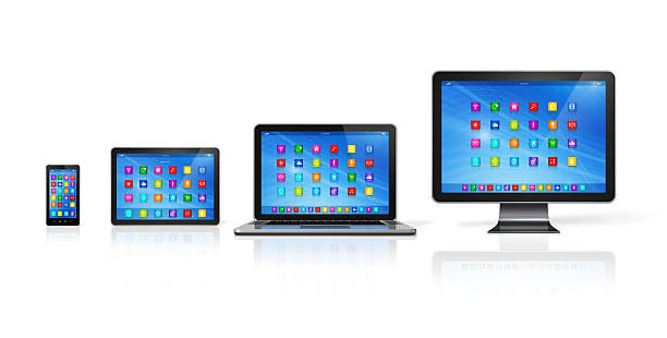 istock Smartphone, tablet, laptop and desktop with white background 469274742