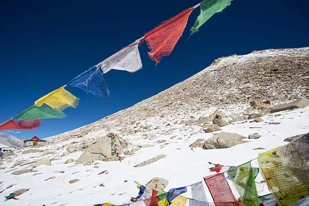 Prayer flag on highest highway Khardungla pass , Leh Ladakh