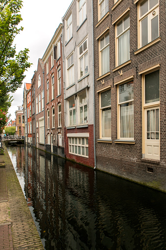 histroical buildings by water channels at delft holland netherland
