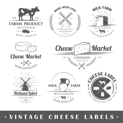Set of vintage labels cheese. Posters, stamps, banners and design elements. Vector illustration