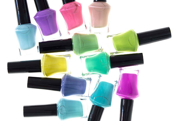 istock Coloured Group of bright nail polishes isolated on white 469290182
