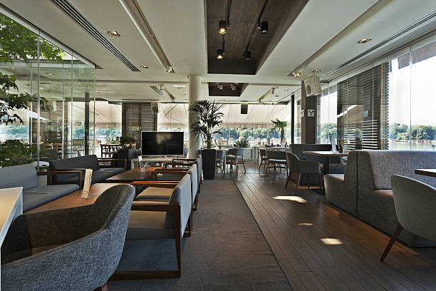 istock Interior of an elegant riverside cafe 469290542