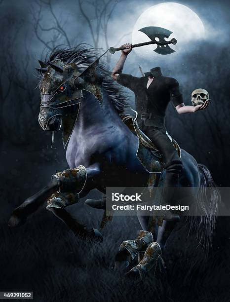 Headless Horseman In The Forest Stock Photo - Download Image Now - Spooky, 2015, Axe