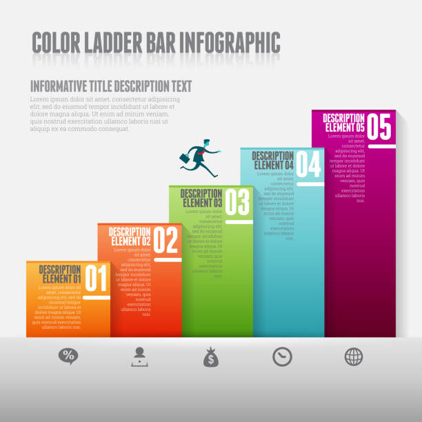 Color Ladder Bar Infographic Vector illustration of color ladder bar infograpic design elements. steps infographic stock illustrations