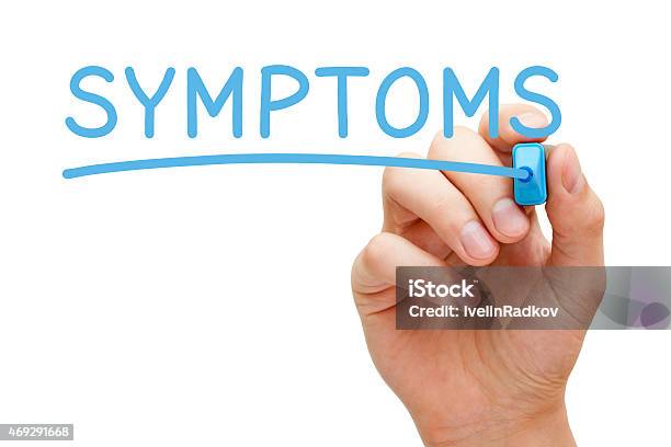 Symptoms Blue Marker Stock Photo - Download Image Now - Symptom, Single Word, 2015