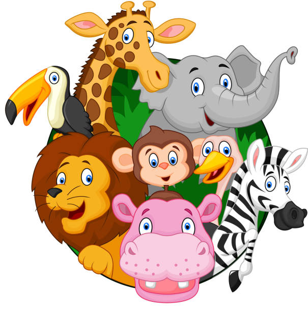 comic safari tiere - ostrich ape animal monkey stock-grafiken, -clipart, -cartoons und -symbole