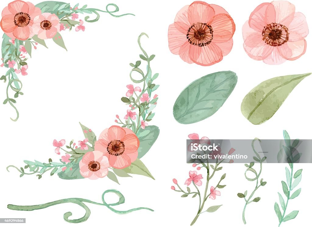 Set of flowers and leaves vector Set of flowers and leaves vector on white background 2015 stock vector