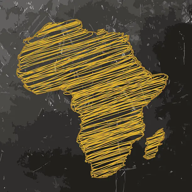 Vector illustration of Africa Map yellow sketched on dark chalkboard background