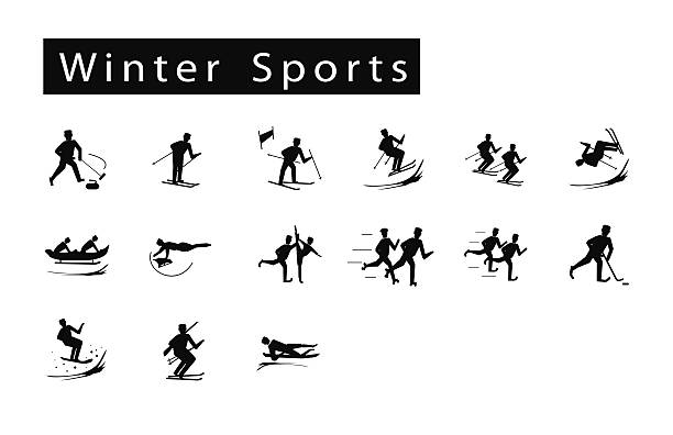 mega set 15 winter sport symbole - nordische kombination stock-grafiken, -clipart, -cartoons und -symbole