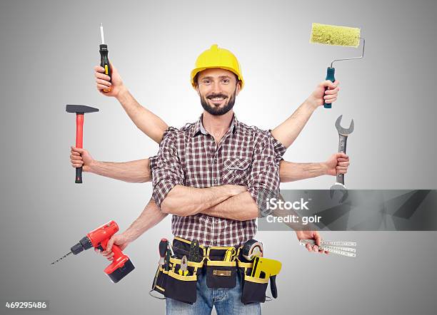 Handyman With Tools Stock Photo - Download Image Now - Work Tool, Men, Craftsperson