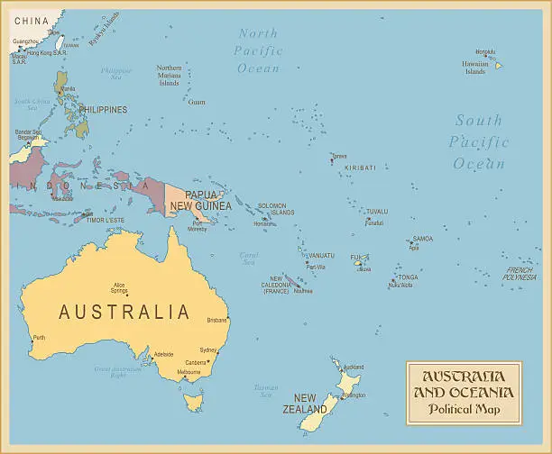 Vector illustration of Vintage Map of Australia and Oceania
