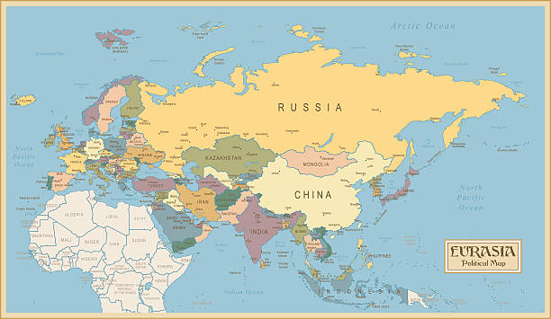 Vintage Map of Eurasia Europe and Asia - Retro Map eurasia stock illustrations
