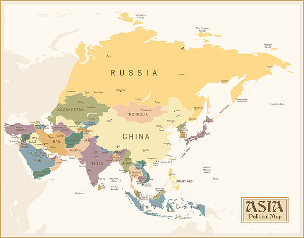 illustrazioni stock, clip art, cartoni animati e icone di tendenza di vintage mappa di asia - pakistan