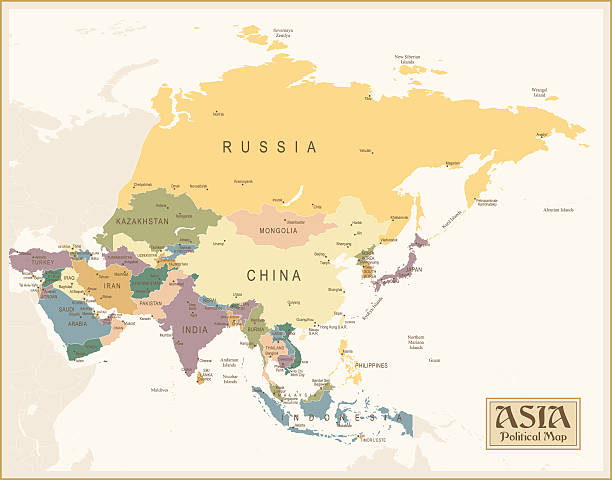 A map of Asian in pastel colors Asia - Retro Map east asia stock illustrations