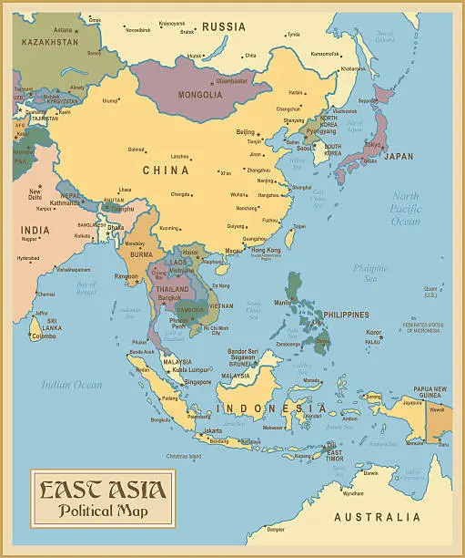 Vector illustration of Vintage Map of East Asia
