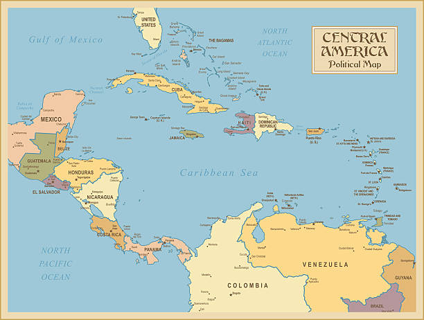 vintage, mapa ameryki środkowej - central america map belize honduras stock illustrations