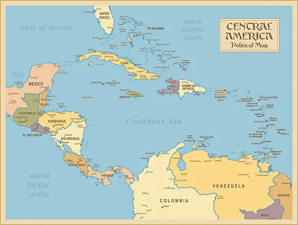 Vector illustration of A vintage map of Central America