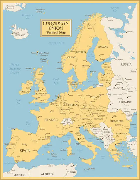 Vector illustration of Vintage Map of European Union