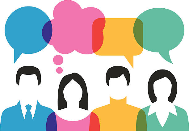 People Discussing With Speech Bubbles Group of People Discussing With Colourful Speech Bubbles. Vector illustration. EPS10, JPEG 4000x3000 inspiration silhouettes stock illustrations