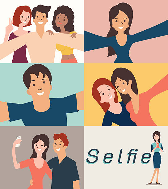 selfie-set - freund fotos stock-grafiken, -clipart, -cartoons und -symbole