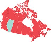 istock Red Map of Canada with Alberta Isolated in Blue 469298490