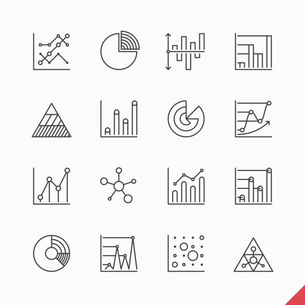 dünne linear business infografiken mit daten-markt - umrisslinie grafiken stock-grafiken, -clipart, -cartoons und -symbole