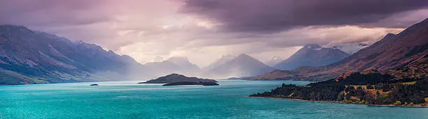 Stormy weather over Mount Aspiring National Park and Glenorchy. South Island/New Zealand
