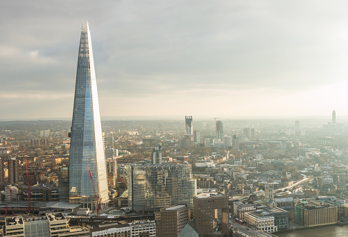 Aerial view of London with The Shard skyscraper