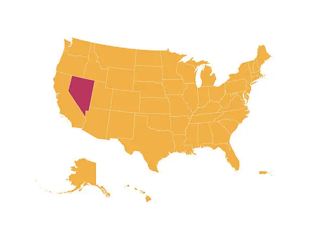 Vector illustration of Yellow Map of U.S.A with Nevada State Isolated in Red