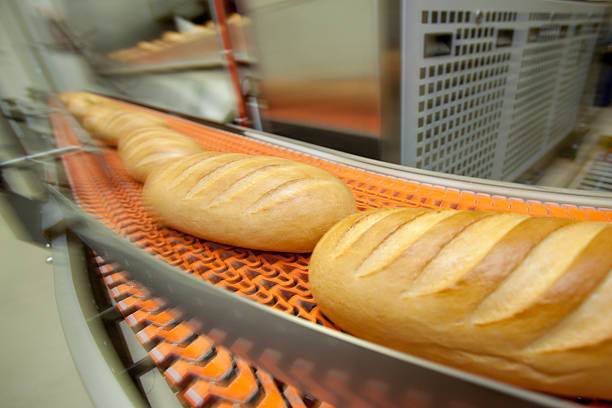 Bread bakery food factory. White bread. loaf