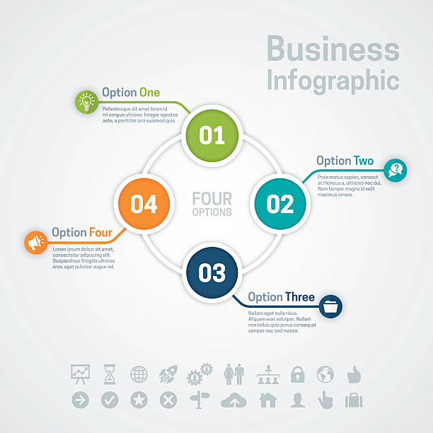 business infographic 4 つのオプションチャート - flowing action flow chart process chart点のイラスト素材／クリップアート素材／マンガ素材／アイコン素材