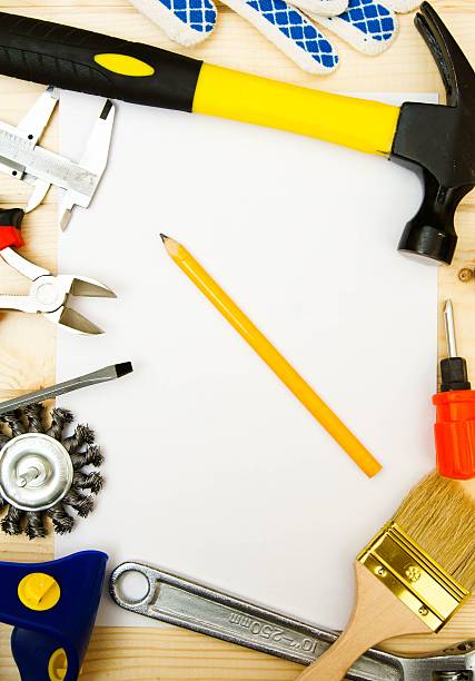 istock Paper for notes and set of working tools on wooden 469306764