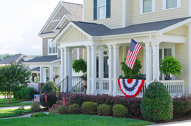 Homes Flying the American Flag stock photo
